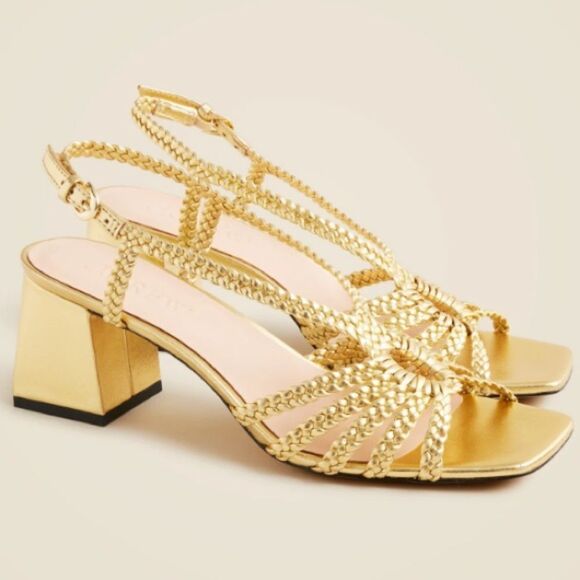 J. Crew Shoes - J Crew Shoes 9 Layne Braided Sandal Heels Metallic Leather Gold
